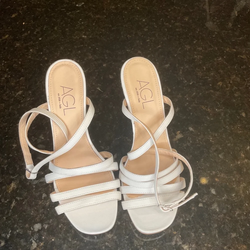AGL Dora Ankle Strap Wedge Sandal in white 40.5 EU 10.5 US